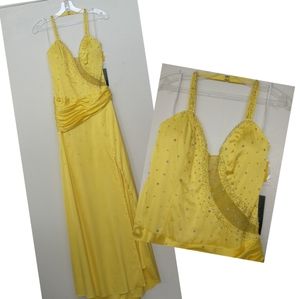 Prom...Beaded Satin Canary Yellow Gown New with Tags Size XS